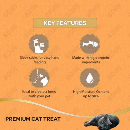 60pcs Cat Treat Sticks Wet Food – High Protein Natural Ingredients for Healthy Cats
