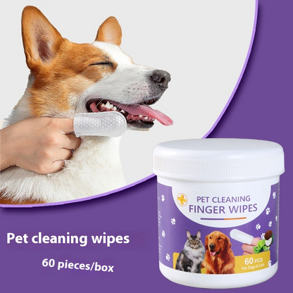 Pet Finger Cleaning Wipes with Coconut Scent, 60pcs – Dog Ear & Cat Eye Wipes for Tear Stains, Wax, Mucus & Odor