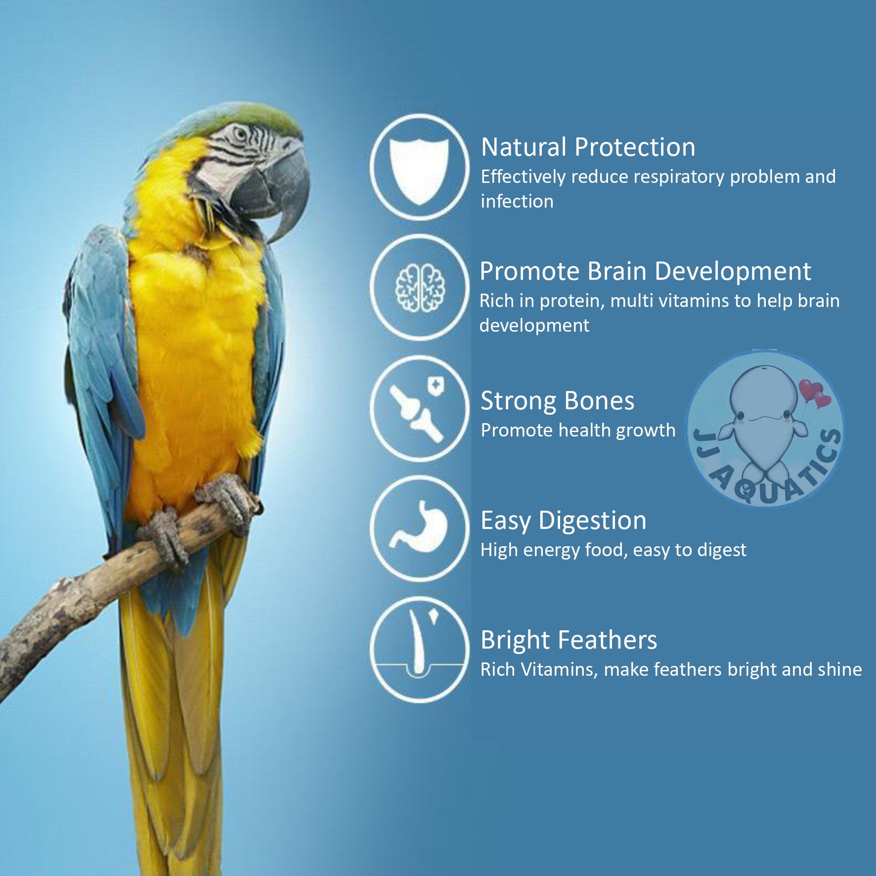 Jonsanty 2.5L Premium Big Parrot Food: Macaw, Cockatoo, Eclectus, Grey Parrot Blend