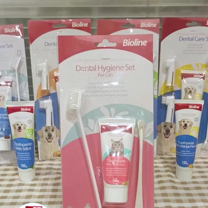 Bioline Pet Toothpaste & Toothbrush with Cheese Flavor 50g for Cats Dental Hygiene Set